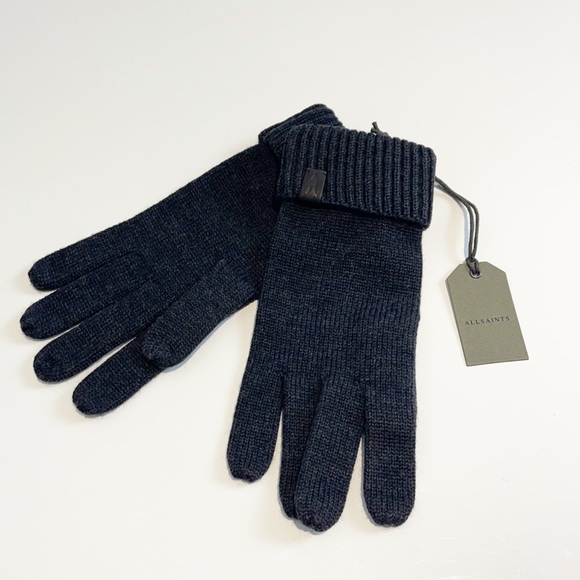 All Saints Accessories - All Saints merino wool cinder black marl gloves